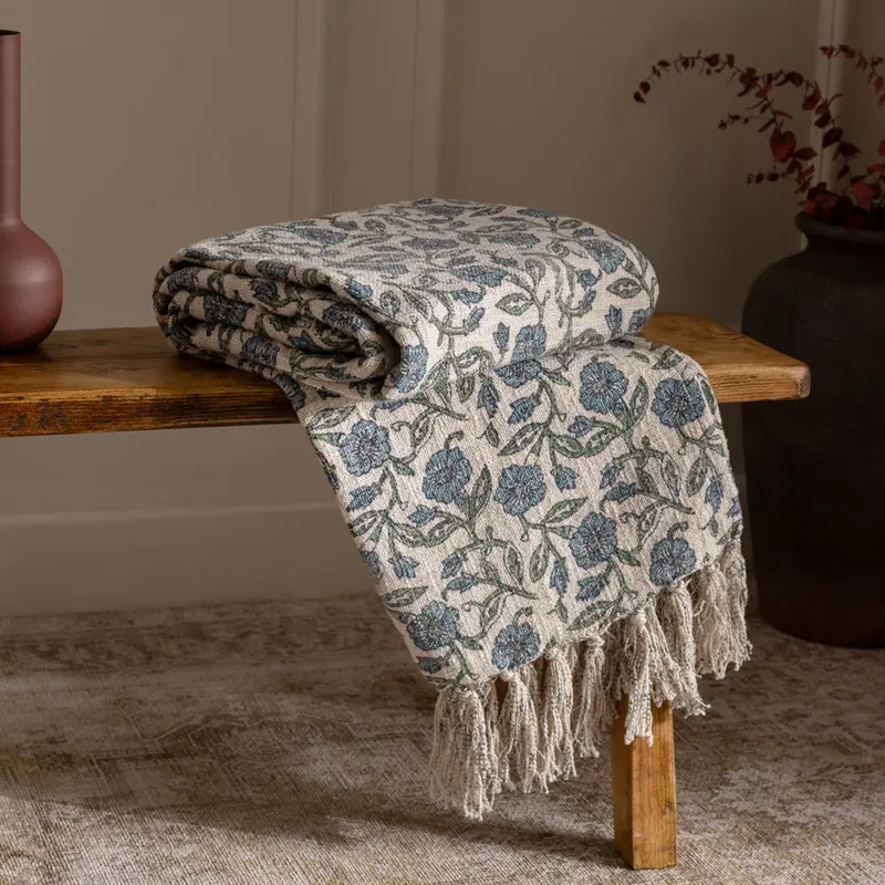 Delphine Printed Cotton Throw Delph Blue 1