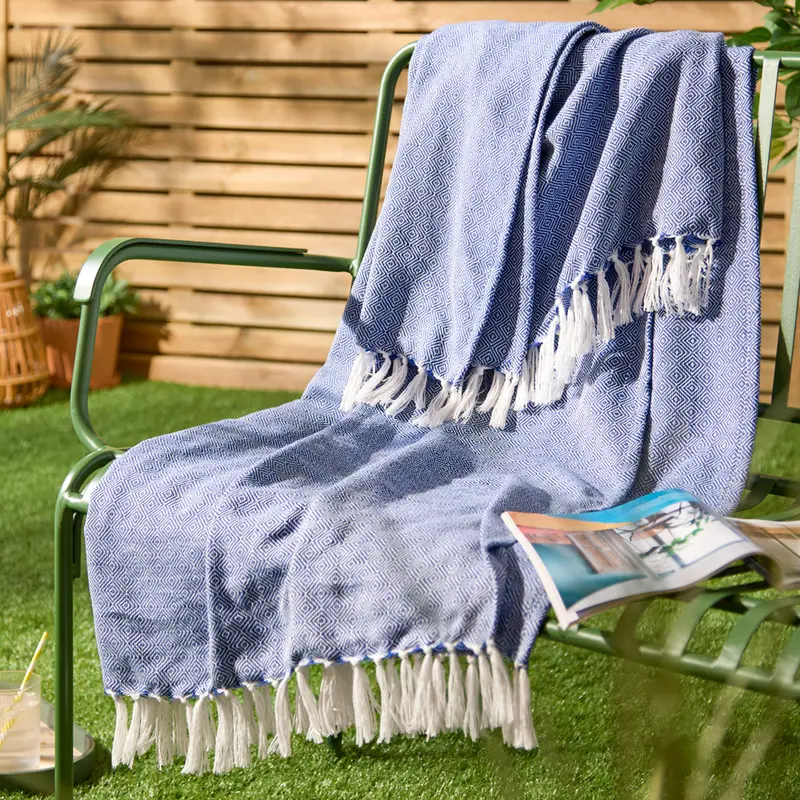 Dessa Woven Indoor/Outdoor Throw Cobalt 1
