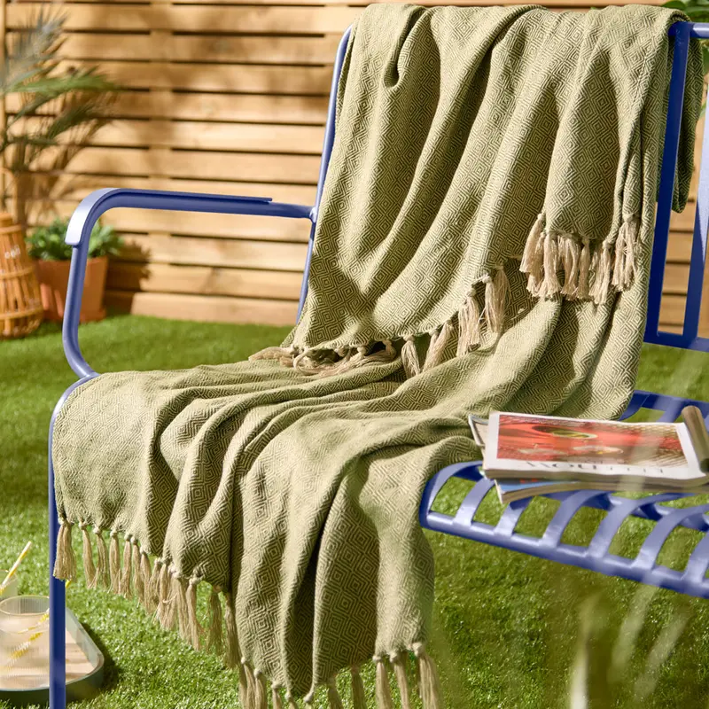 Dessa Woven Indoor/Outdoor Throw Olive 1
