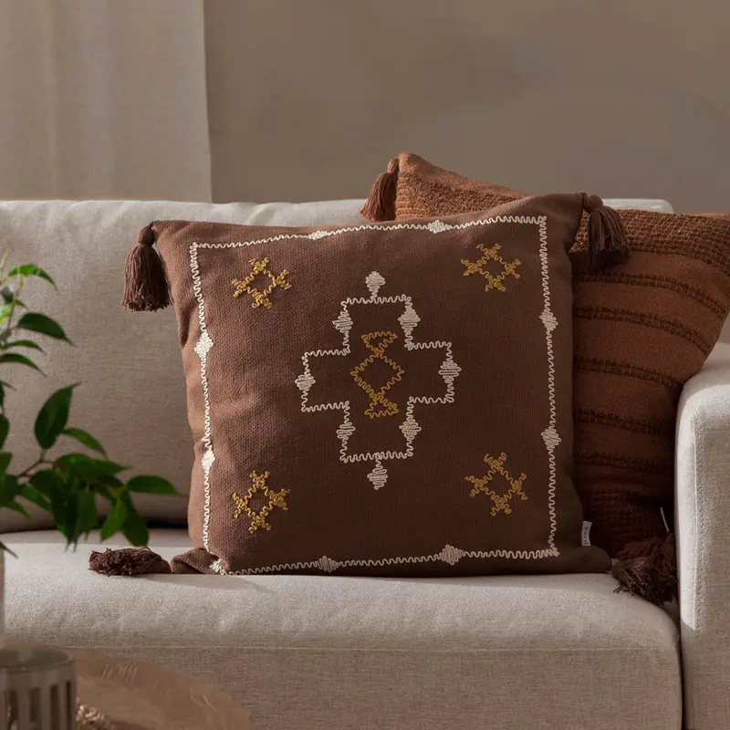 Durdle Embroidered Cushion Cocoa 1