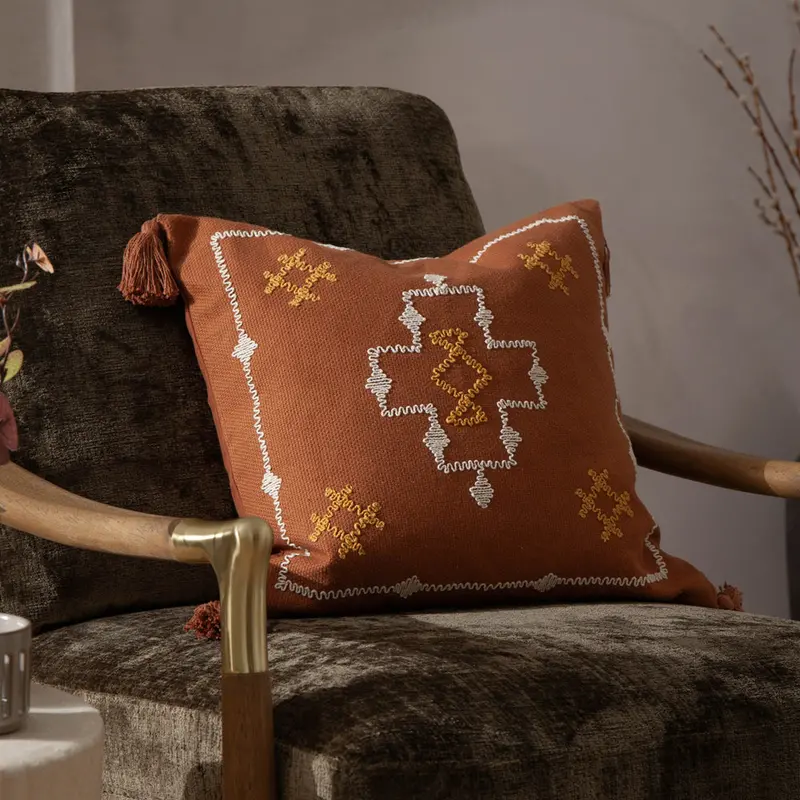 Durdle Embroidered Cushion Ginger 1