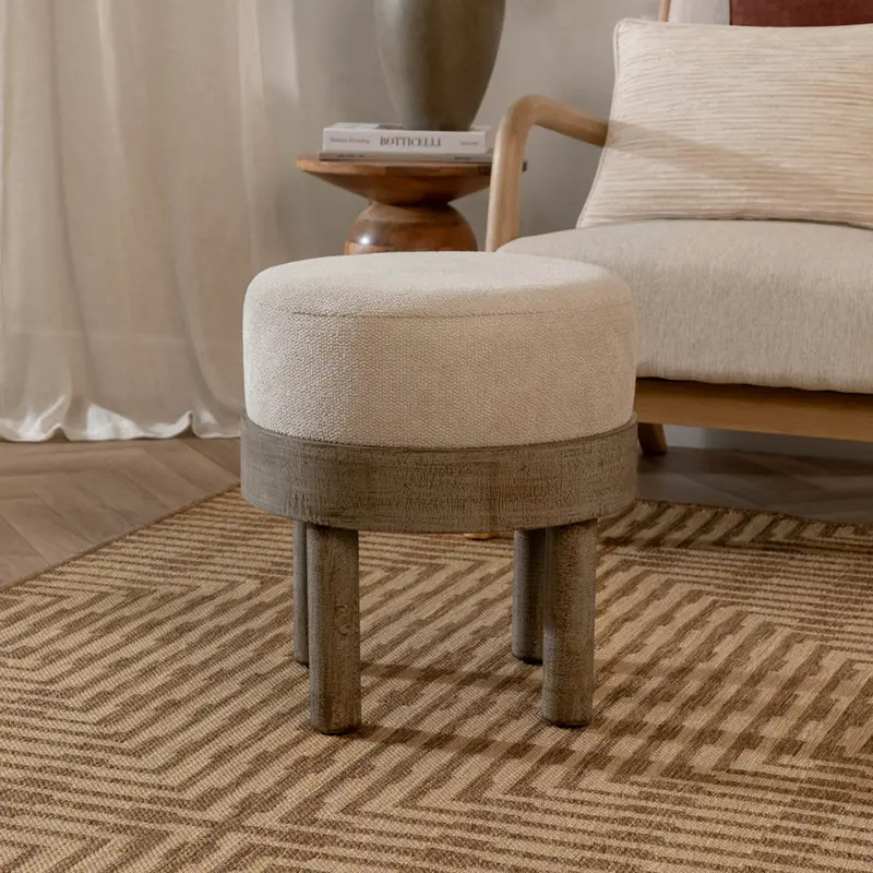 Ebbett Wooden Footstool Ecru 1