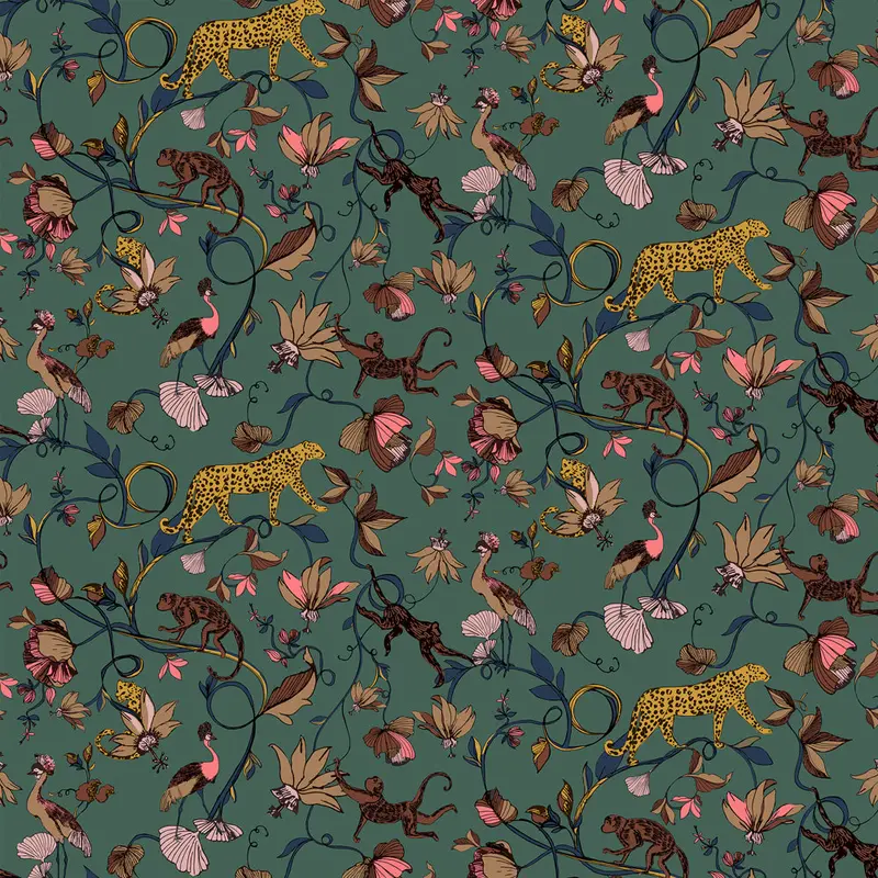 Exotic Wildlings Wallpaper Sample Juniper Green 1