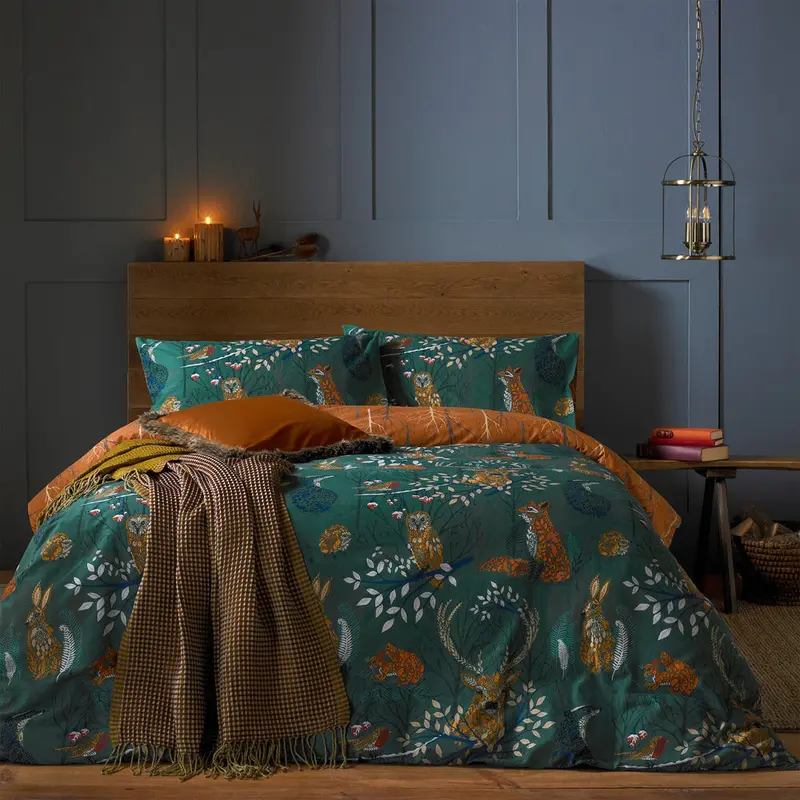Forest Fauna Woodland Duvet Cover Set Emerald 1
