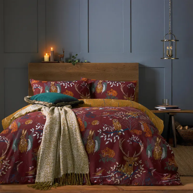 Forest Fauna Woodland Duvet Cover Set Rust 1