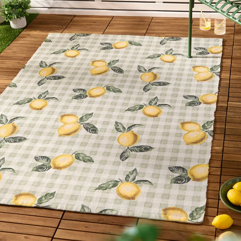 Fruits Lemons Striped Indoor/Outdoor Rug Sage 1