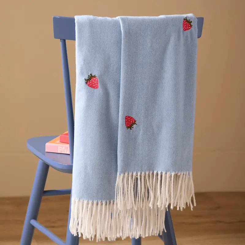 Fruits Lightweight Embroidered Throw Berry Sweet Blue 1
