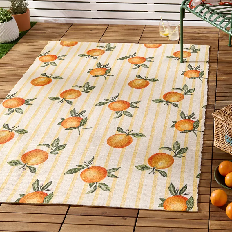 Fruits Oranges Gingham Check Indoor/Outdoor Rug Yellow 1