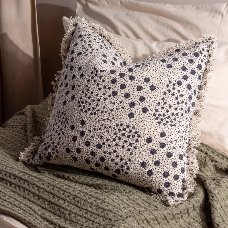 Hara Woven Fringed Cotton Cushion Ink 1