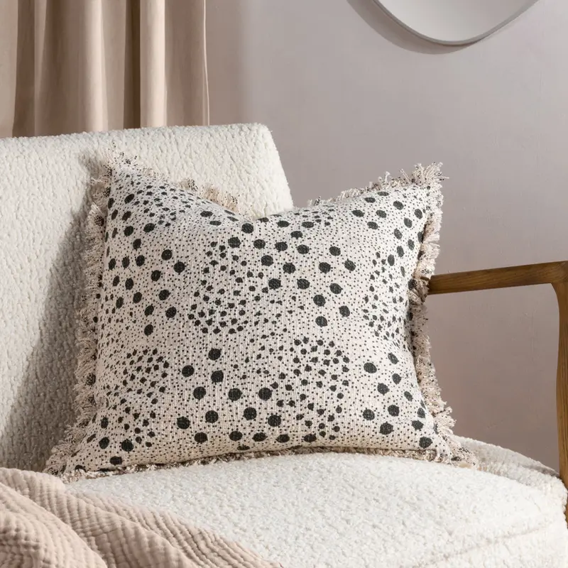 Hara Woven Fringed Cotton Cushion Lichen 1