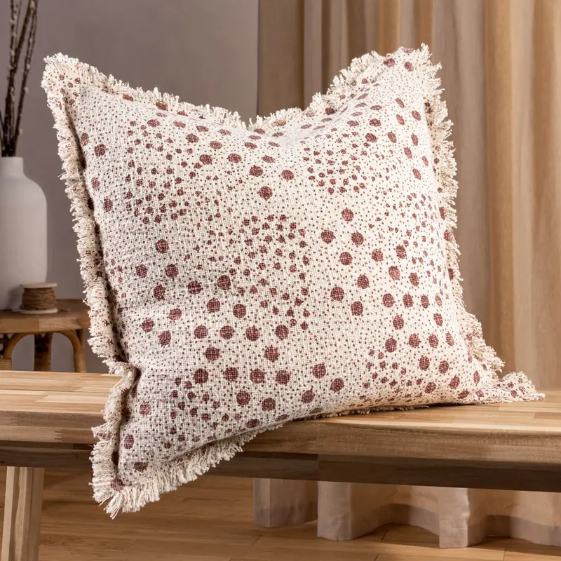Hara Woven Fringed Cotton Cushion Pecan 1