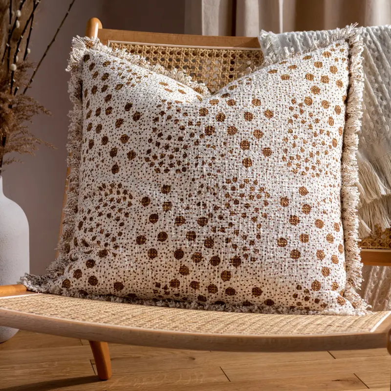 Hara Woven Fringed Cotton Cushion Yolk 1