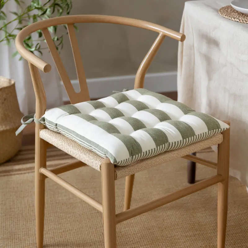 Hayle 2 Pack Striped Cotton Seat Pad Cushion Moss 1