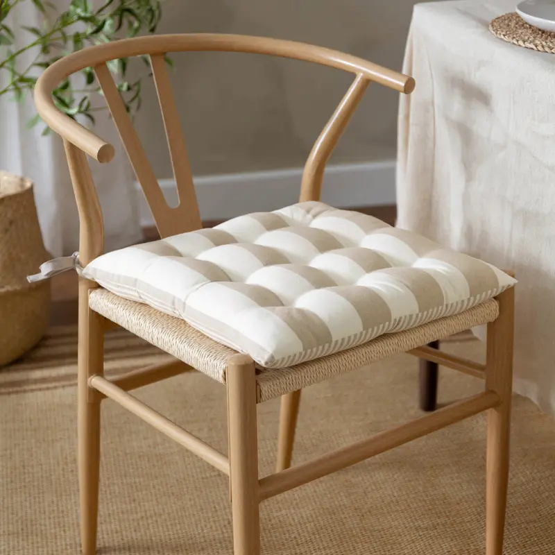 Hayle 2 Pack Striped Cotton Seat Pad Cushion Natural 1