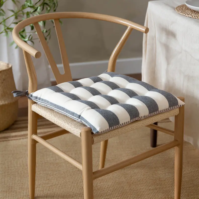 Hayle 2 Pack Striped Cotton Seat Pad Cushion Navy 1