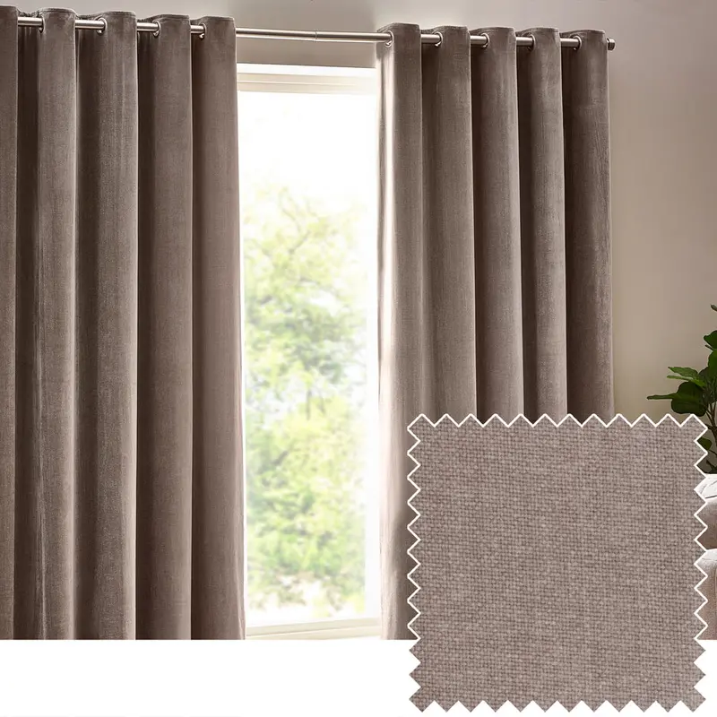 Heavy Chenille Blackout Eyelet Curtains Greige 1
