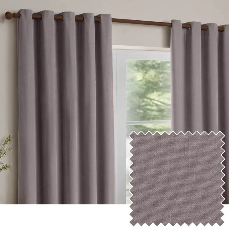 Heavy Chenille Fully Lined Velvet Eyelet Curtains Mauve 1