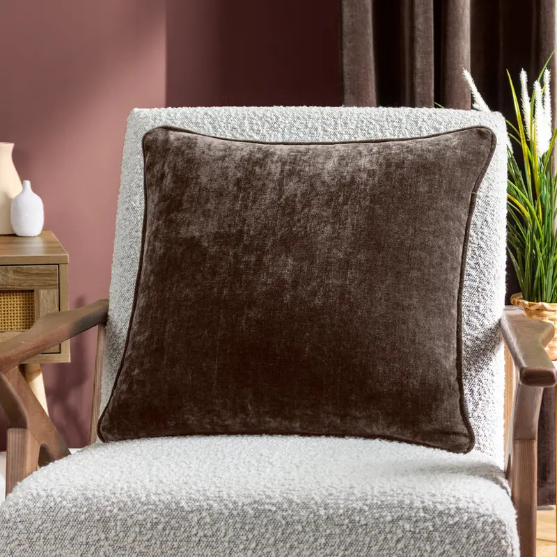Heavy Chenille Piped Cushion Brown 1