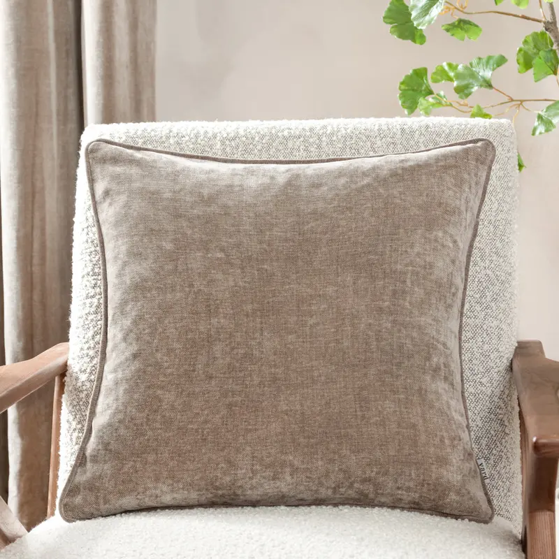 Heavy Chenille Piped Cushion Greige 1