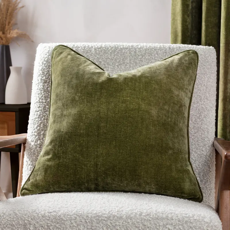 Heavy Chenille Piped Cushion Olive 1