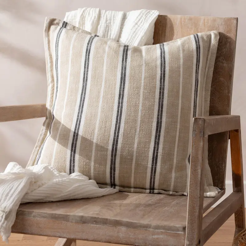 Hebble Striped Cushion Natural Black 1