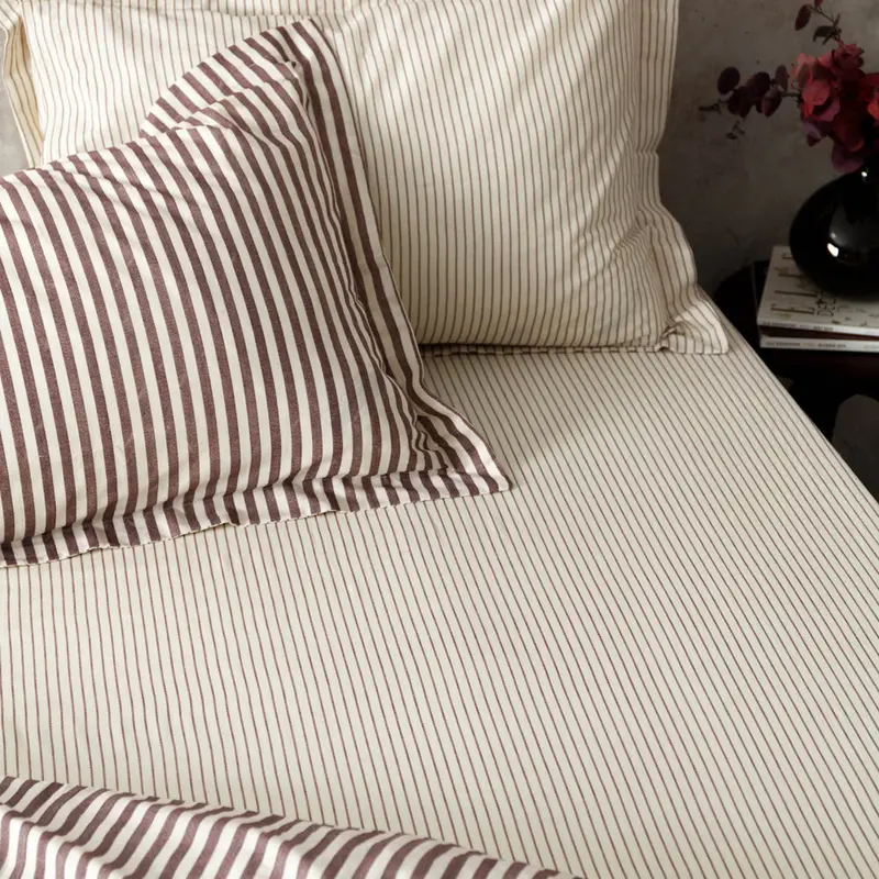 Hebden 100% Cotton Narrow Stripe Fitted Bed Sheet Beetroot 1