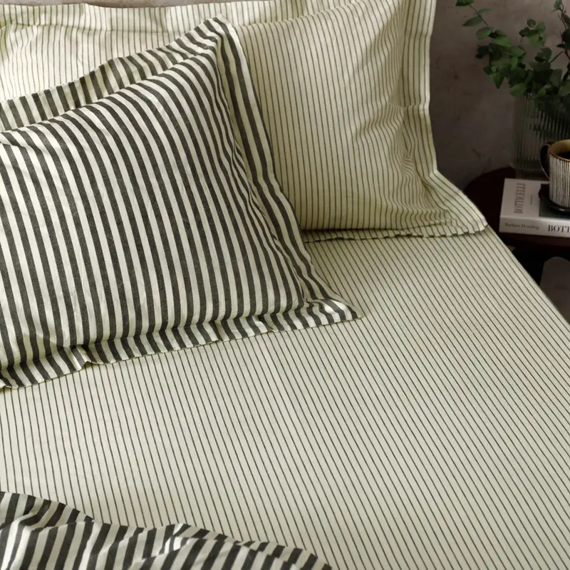Hebden 100% Cotton Narrow Stripe Fitted Bed Sheet Black 1