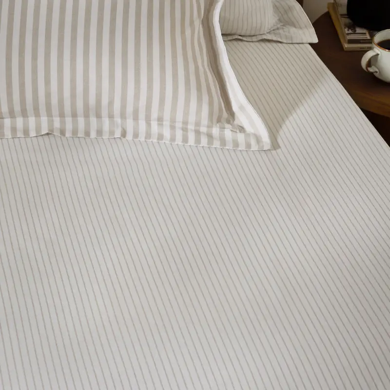 Hebden 100% Cotton Narrow Stripe Fitted Bed Sheet Natural 1