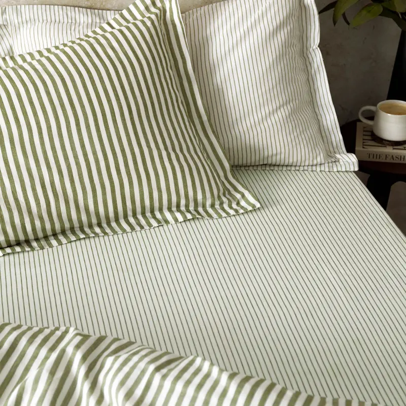 Hebden 100% Cotton Narrow Stripe Fitted Bed Sheet Olive 1