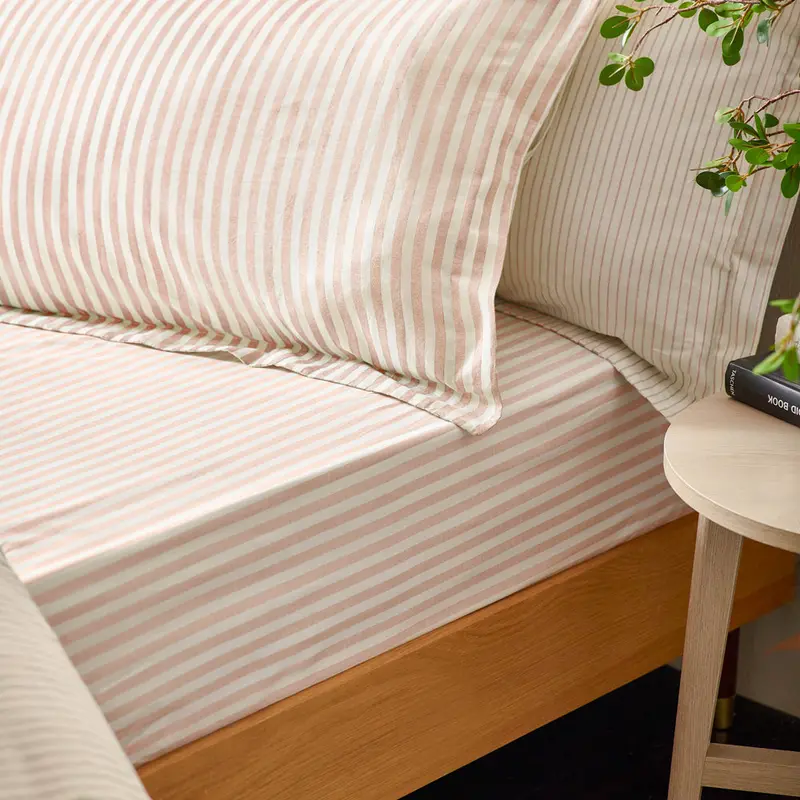 Hebden 100% Cotton Striped Fitted Bed Sheet Blush 1