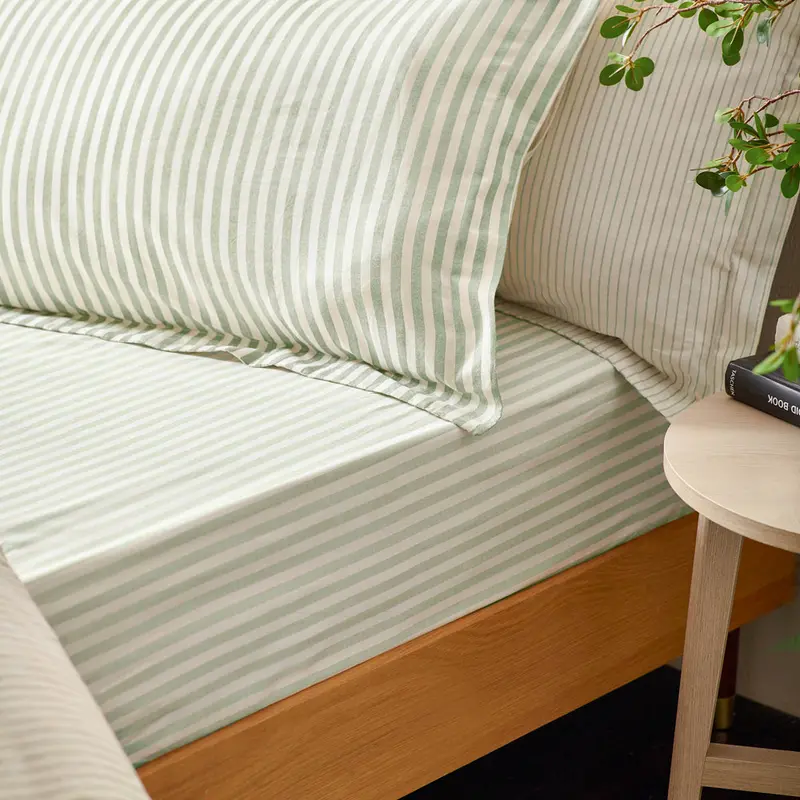 Hebden 100% Cotton Striped Fitted Bed Sheet Eucalyptus 1