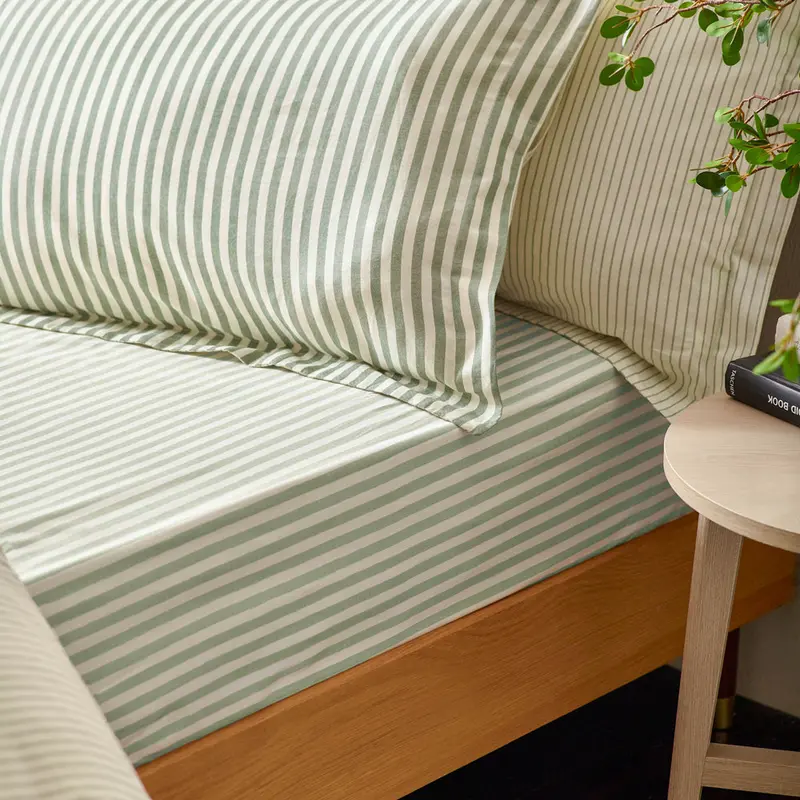 Hebden 100% Cotton Striped Fitted Bed Sheet Forest 1