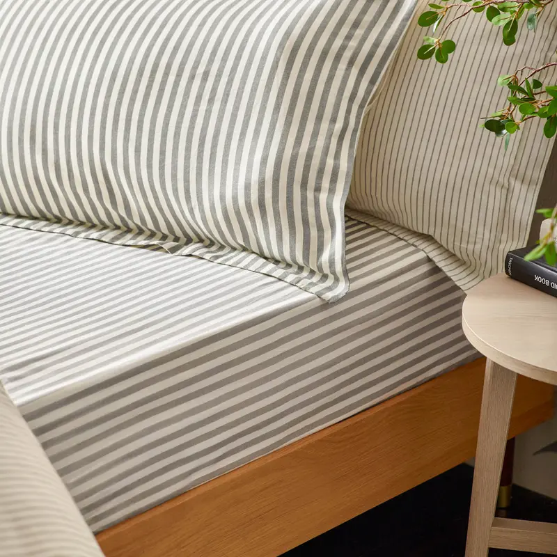 Hebden 100% Cotton Striped Fitted Bed Sheet Grey 1