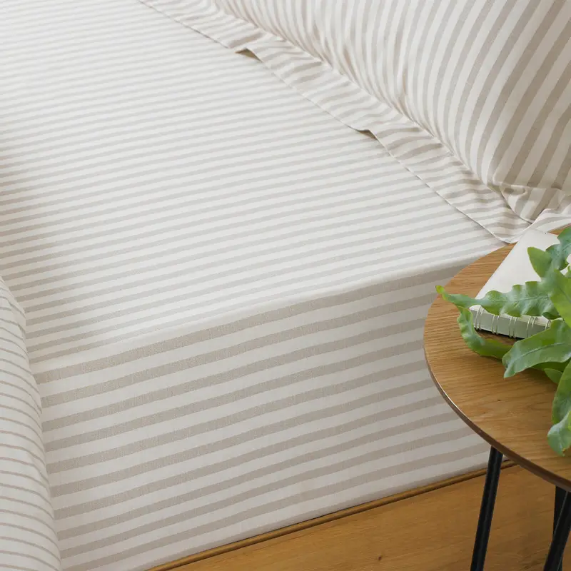 Hebden 100% Cotton Striped Fitted Bed Sheet Natural 1