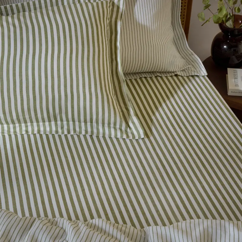 Hebden 100% Cotton Striped Fitted Bed Sheet Olive 1