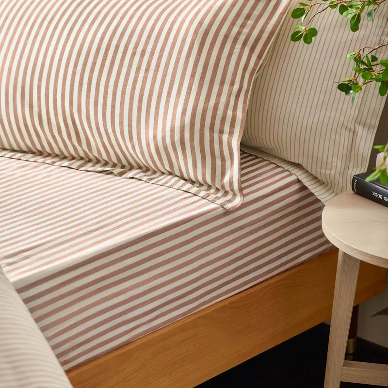 Hebden 100% Cotton Striped Fitted Bed Sheet Pecan 1
