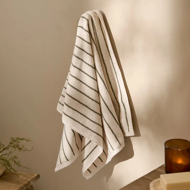 Hebden Narrow Stripe 100% Cotton Towels Olive 1
