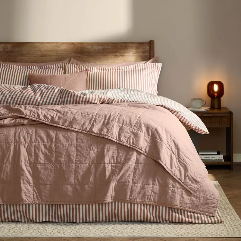 Hebden Quilted Washed Cotton Bedspread Cotta 1