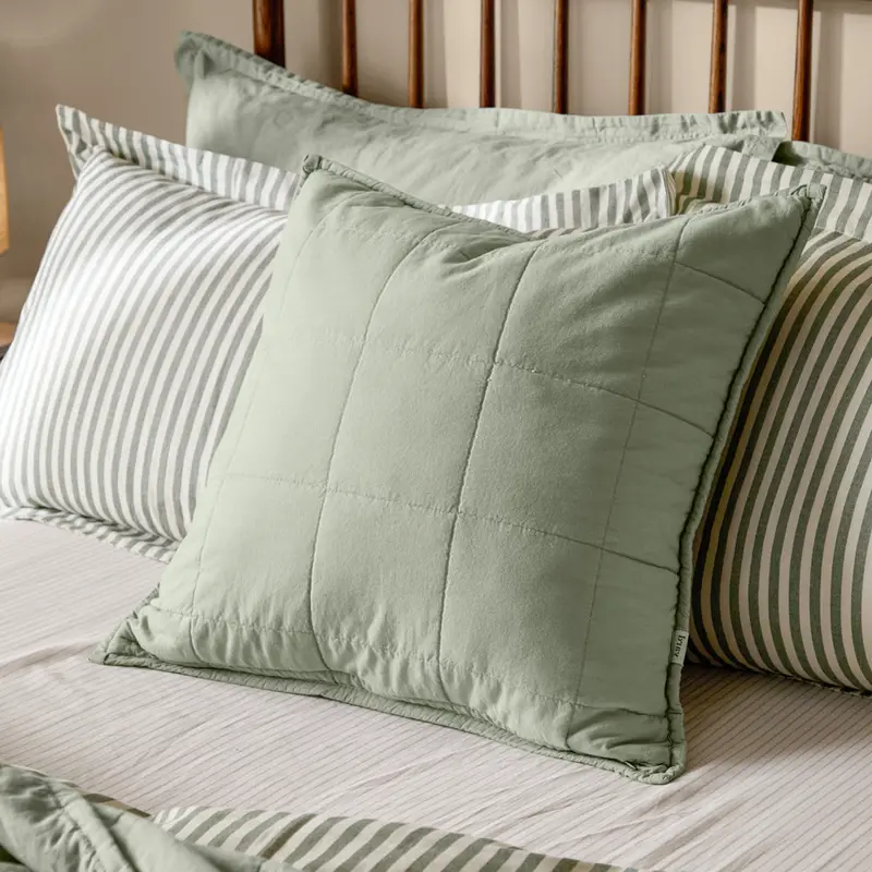 Hebden Quilted Washed Cotton Cushion Bay Green 1