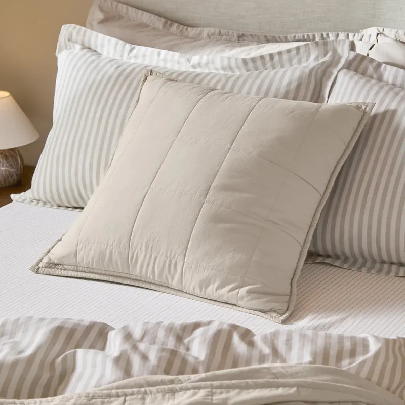 Hebden Quilted Washed Cotton Cushion Stone 1