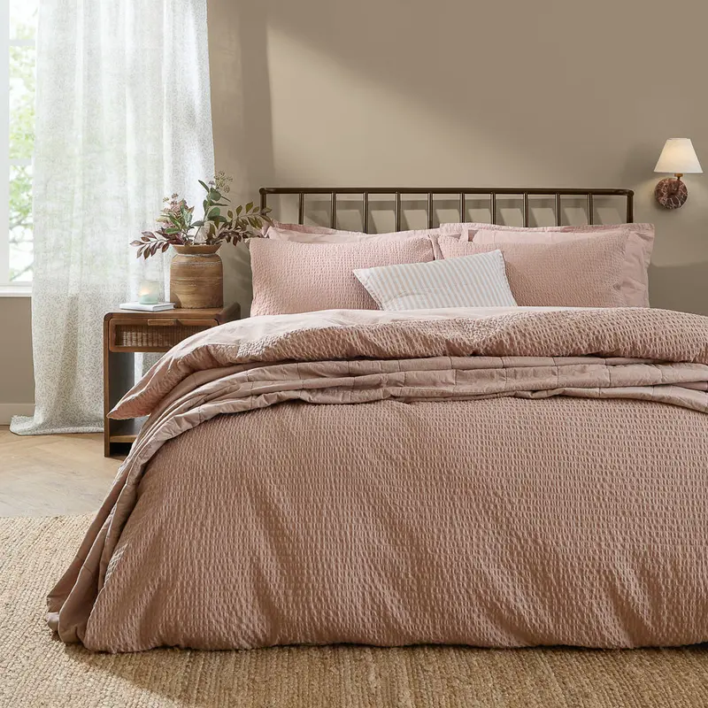 Hebden Relaxed Seersucker Duvet Cover Set Cotta 1
