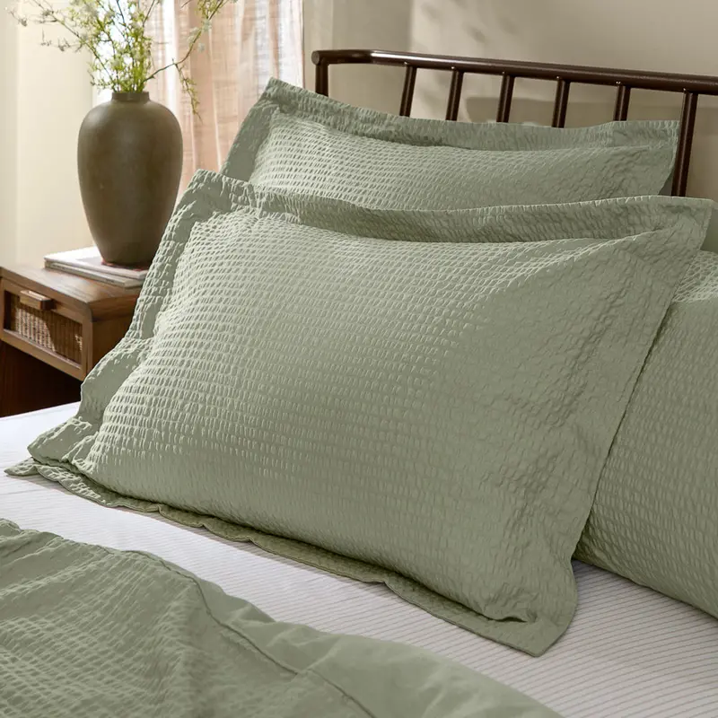 Hebden Relaxed Seersucker Pillowcase Pair Bay Green 1