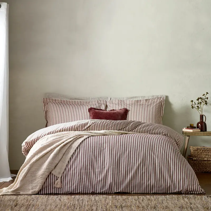 Hebden Stripe 100% Cotton Duvet Cover Set Beetroot 1