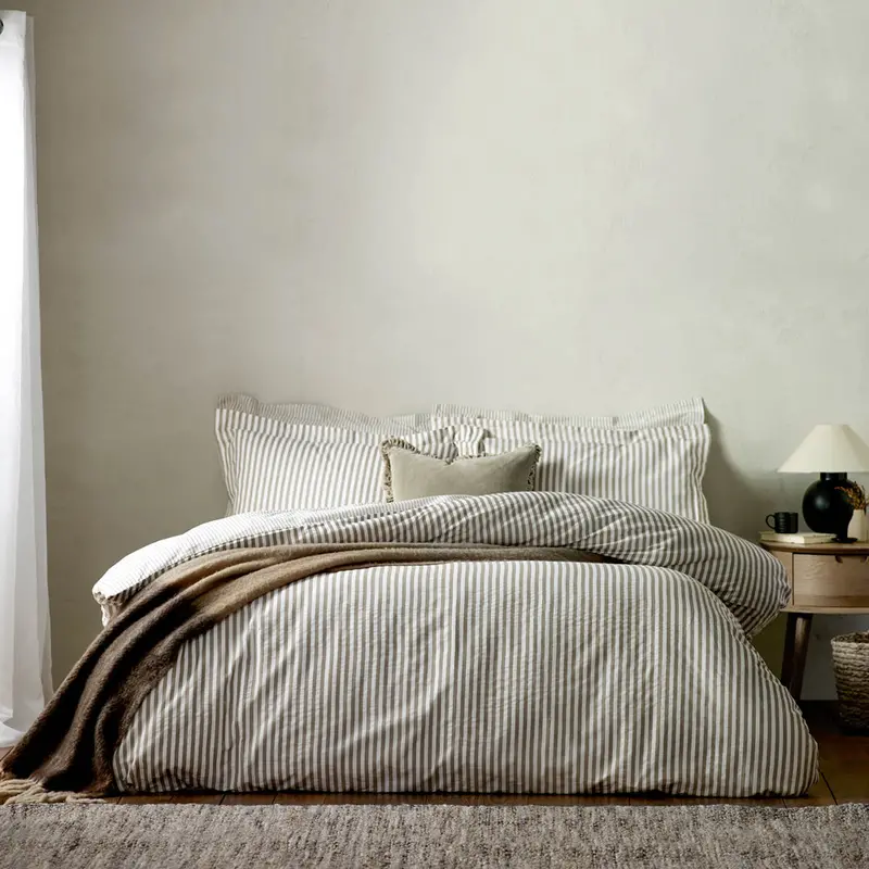 Hebden Stripe 100% Cotton Duvet Cover Set Mole 1
