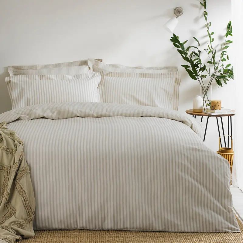 Hebden Stripe 100% Cotton Duvet Cover Set Natural 1