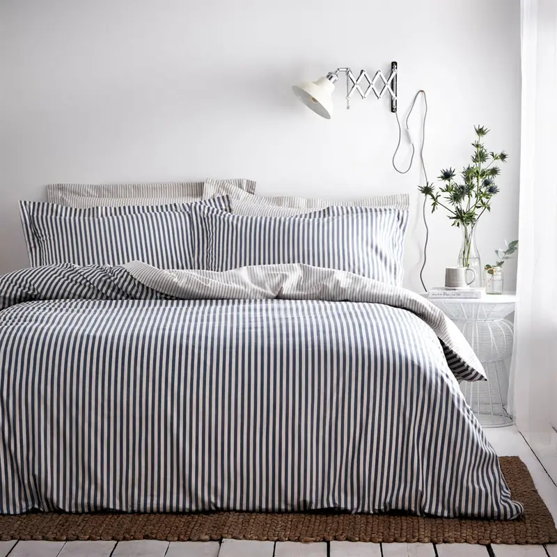Hebden Stripe 100% Cotton Duvet Cover Set Navy 1
