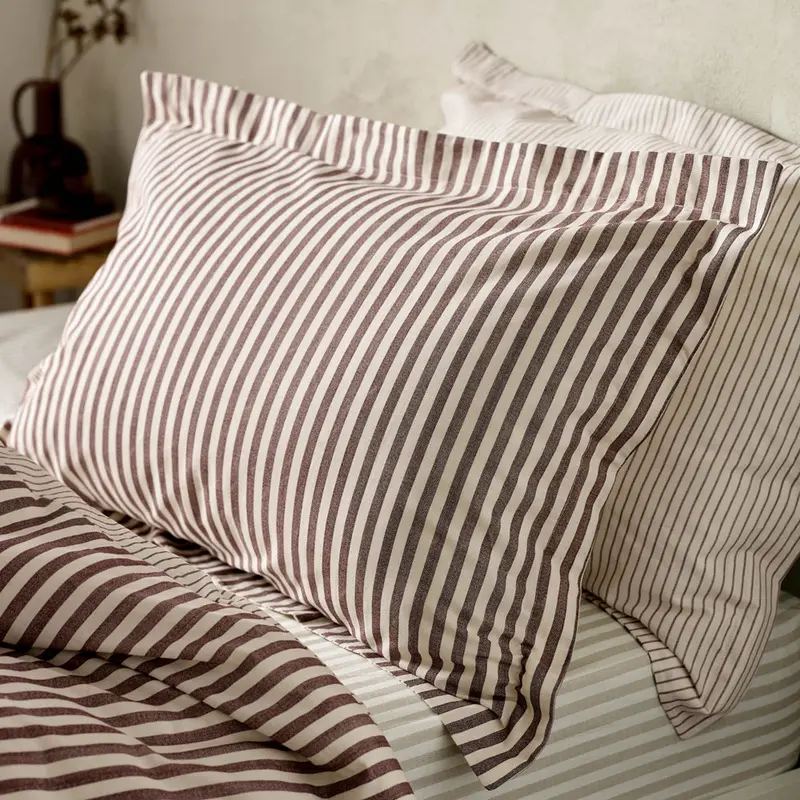 Hebden Stripe 100% Cotton Pillowcase Pair Beetroot 1