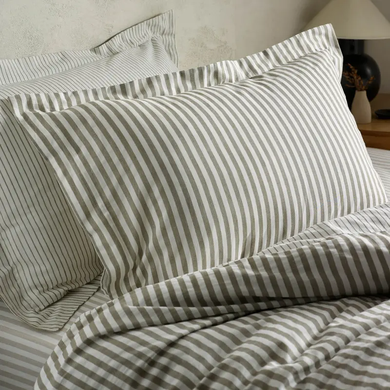 Hebden Stripe 100% Cotton Pillowcase Pair Mole 1