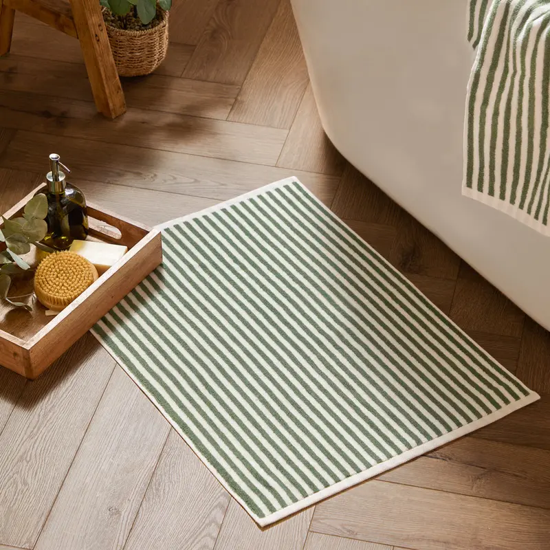 Hebden Striped Cotton Bath Mat Forest 1