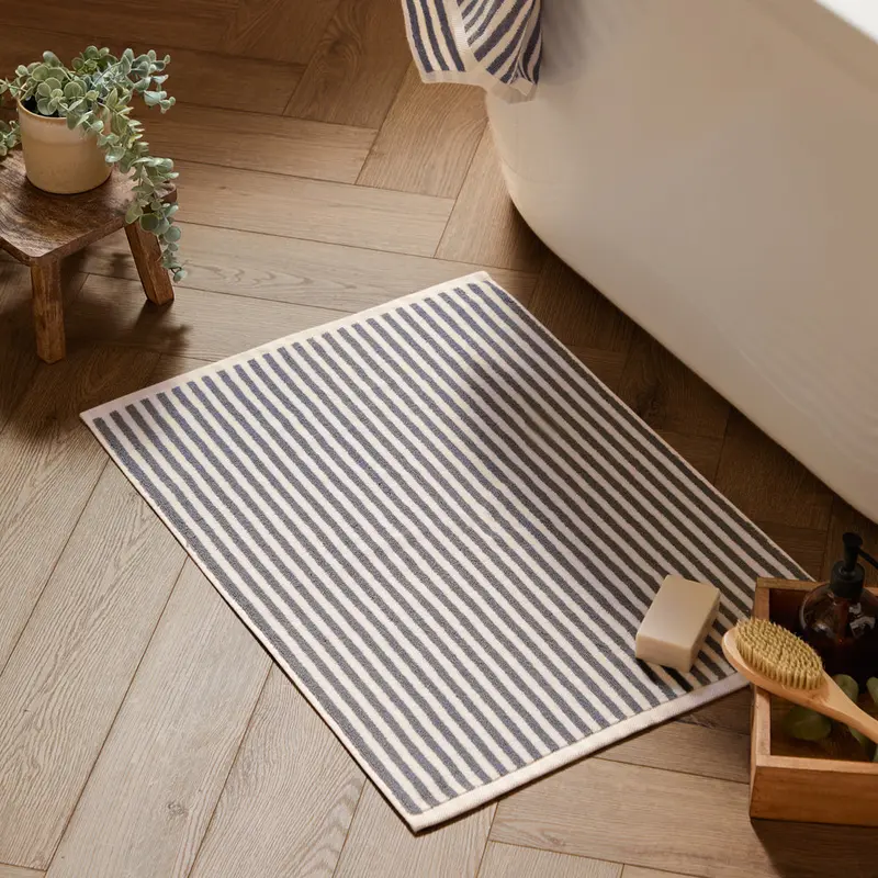 Hebden Striped Cotton Bath Mat Grey 1